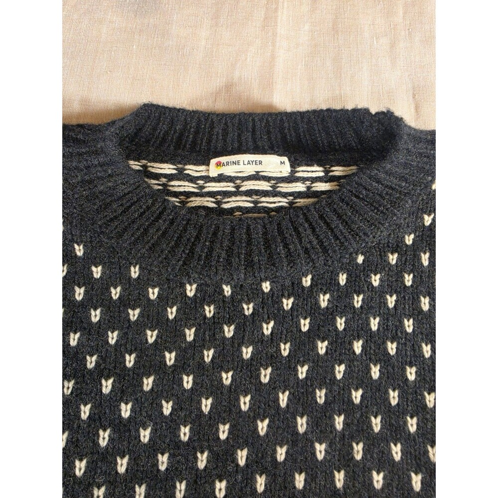 EUC Marine Layer Alma Women's Puff Sleeve Sweater Cotton Soft Black White Medium - Picture 6 of 13